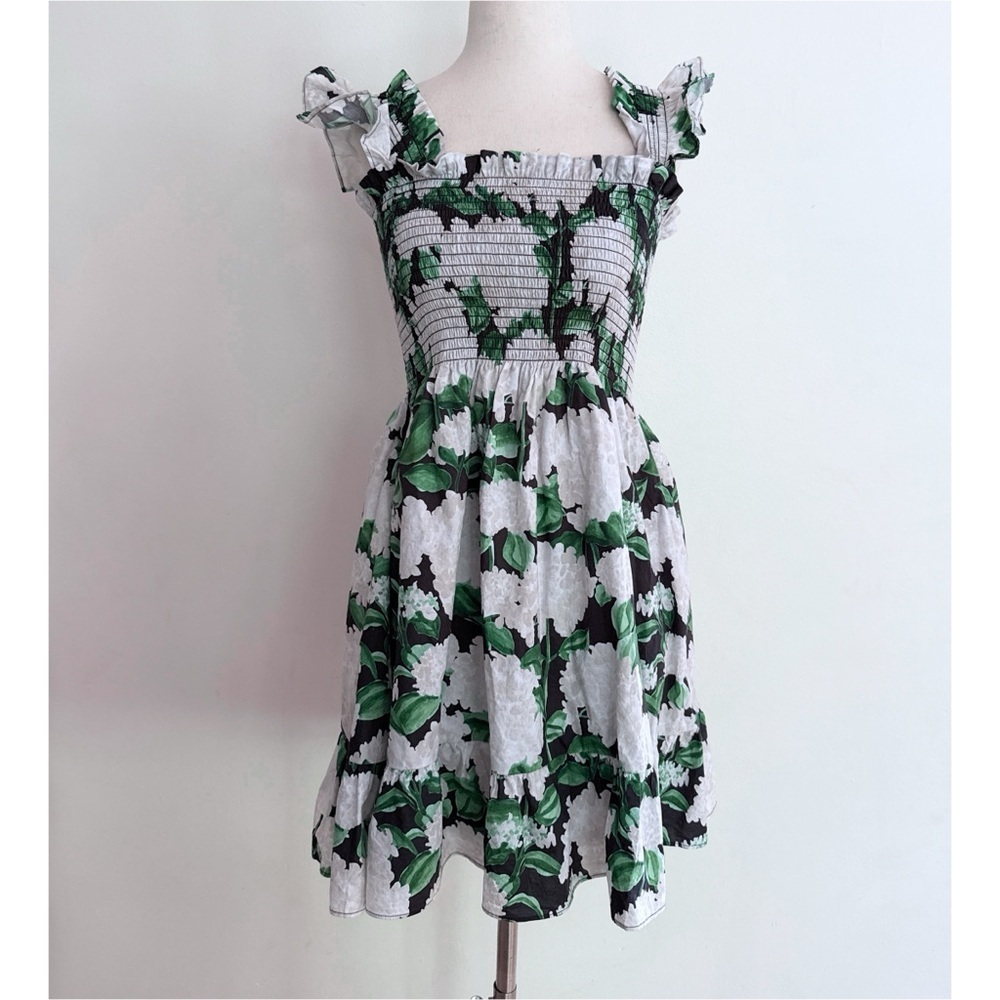Hill House Elizabeth Smocked Night Bloom Green Mini Nap Dress XS - Picture 2 of 10